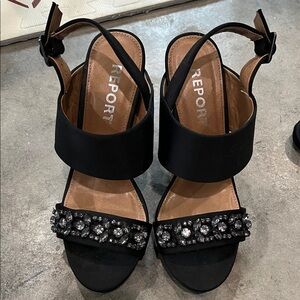 Report Black Crystal Embellished Sandals